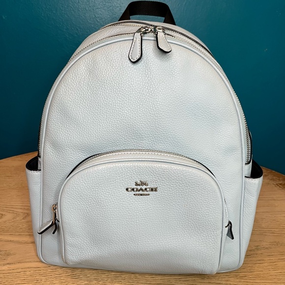 COACH Court 5666 Mini Backpack Pebbled Leather Baby Blue Twilight Silver - Picture 1 of 13